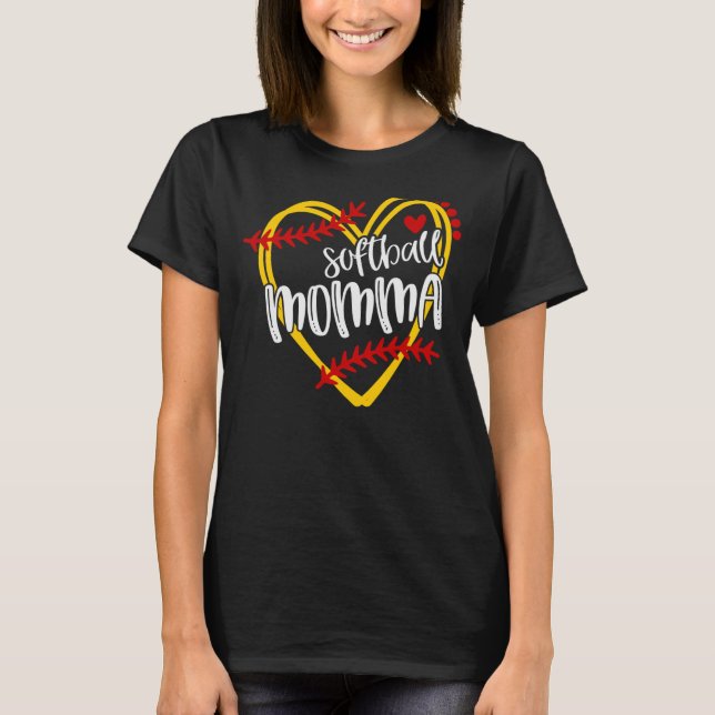 T-shirt Softball Momma Maman Softball Softball Coeur (Devant)