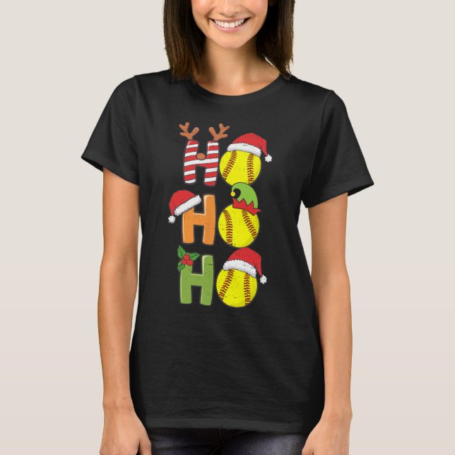 T-shirt Softball Noël Ho Ho Softball Xmas Sport Me (Devant)