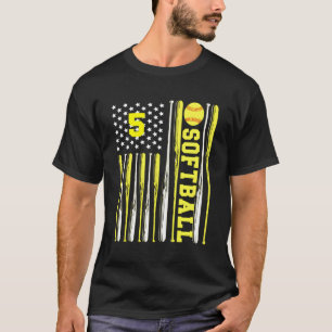 T-shirt Softball Numéro 5 Cinq États-Unis Drapeau Chats ja