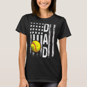 T-shirt Softball Papa Américain Drapeau Vintage
