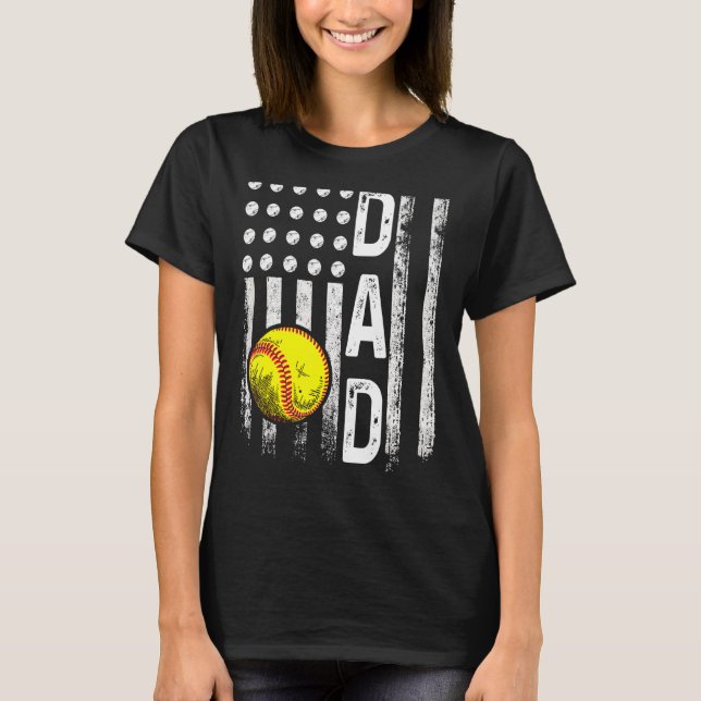 T-shirt Softball Papa Américain Drapeau Vintage (Devant)