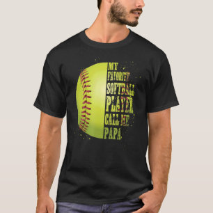 T-shirt Softball Papa Mon Joueur favori Softball M'appelle