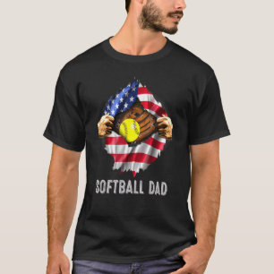 T-shirt Softball Papa Super Héros Américain Drapeau Pères