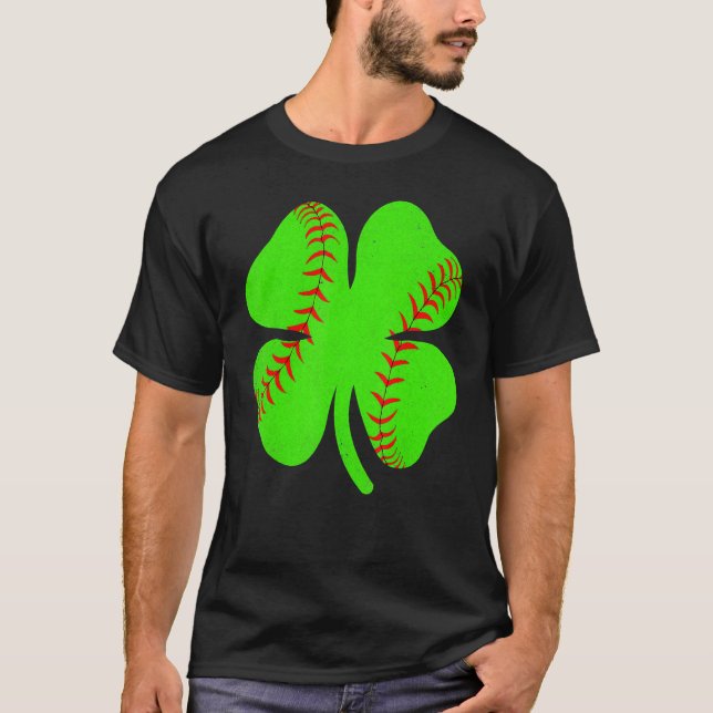 T-shirt Softball Shamrock Lucky Clover Irish St Patrick's  (Devant)