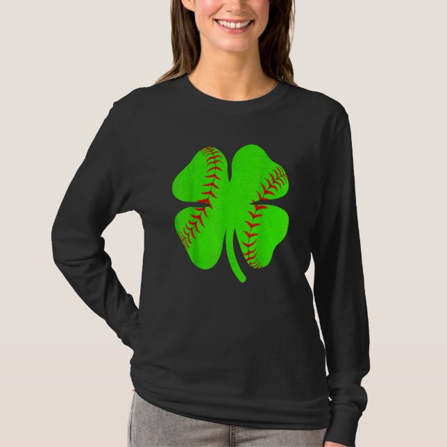 T-shirt Softball Shamrock Lucky Clover Irish St Patrick's  (Devant)