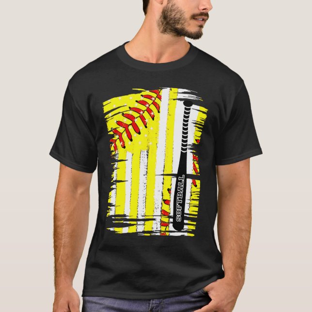 T-shirt Softball Softball Player US Drapeau Thématique Spo (Devant)