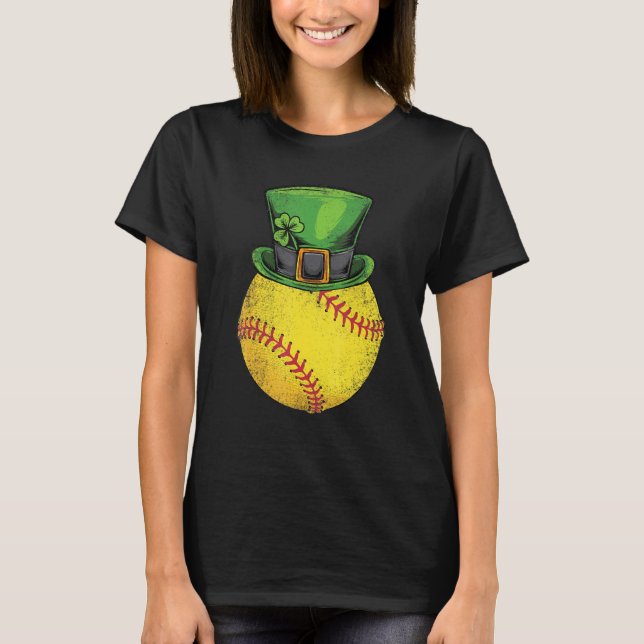 T-shirt Softball St Patricks Day Boys Men Ball Leprechaun  (Devant)
