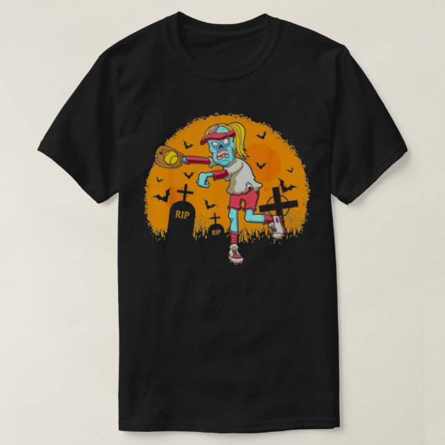 T-shirt Softball Zombie Catcher Halloween Costume Party (Design devant)