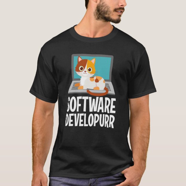 T-shirt Software Developer Programming Joke Cute Cat Lapto (Devant)