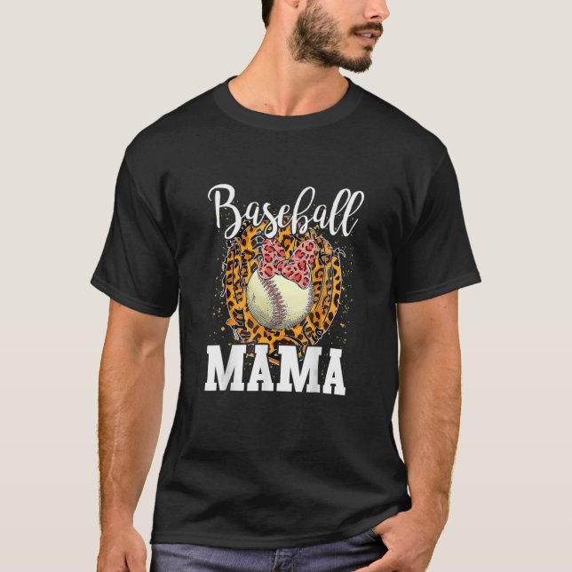 T-shirt Soiball de baseball Mama Leopard Teeball Maman (Devant)