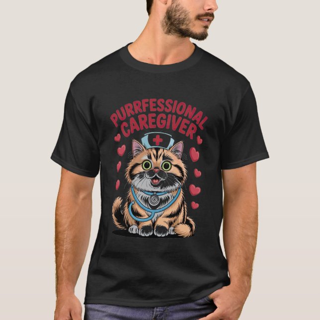 T-shirt Soigneur Professionnel Chat Mignon Design d'Infirm (Devant)