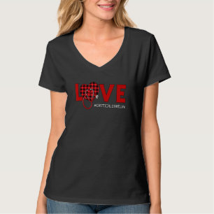 T-shirt Soins critiques Infirmière Plaid Red Love Heart St