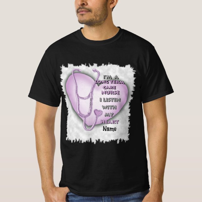 T-shirt Soins de longue durée du coeur pourpre Infirmière (Devant)