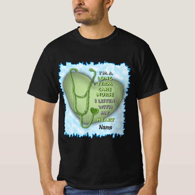 T-shirt Soins de longue durée du coeur vert Infirmière (Devant)