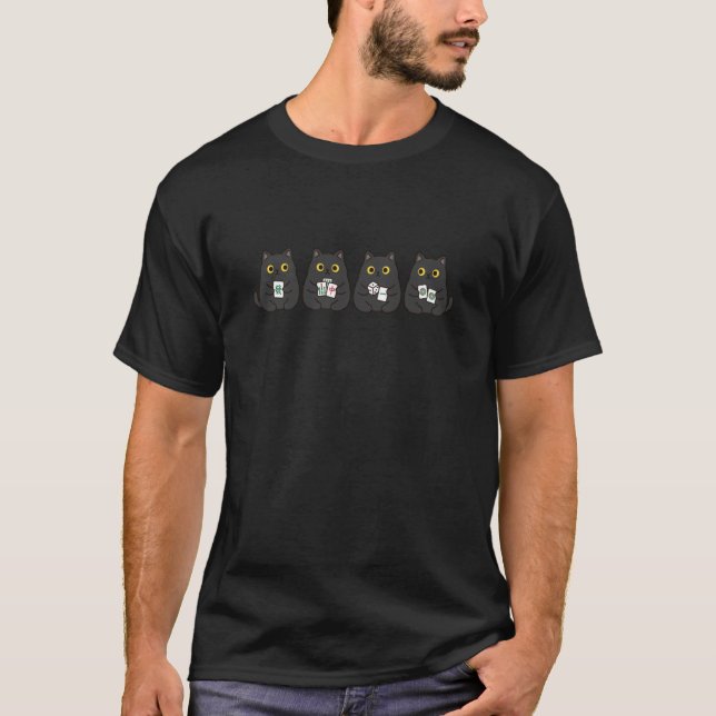 T-shirt Soirée de jeu Mahjong Cat (Devant)