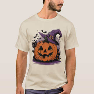 T-shirt Soirée d'Halloween sorcière citrouille