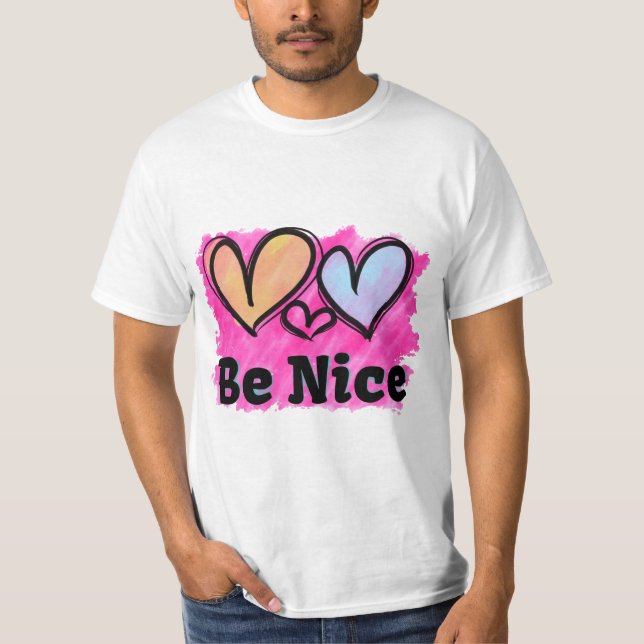 T-shirt Sois Gentil Cœurs Aquarelle (Devant)