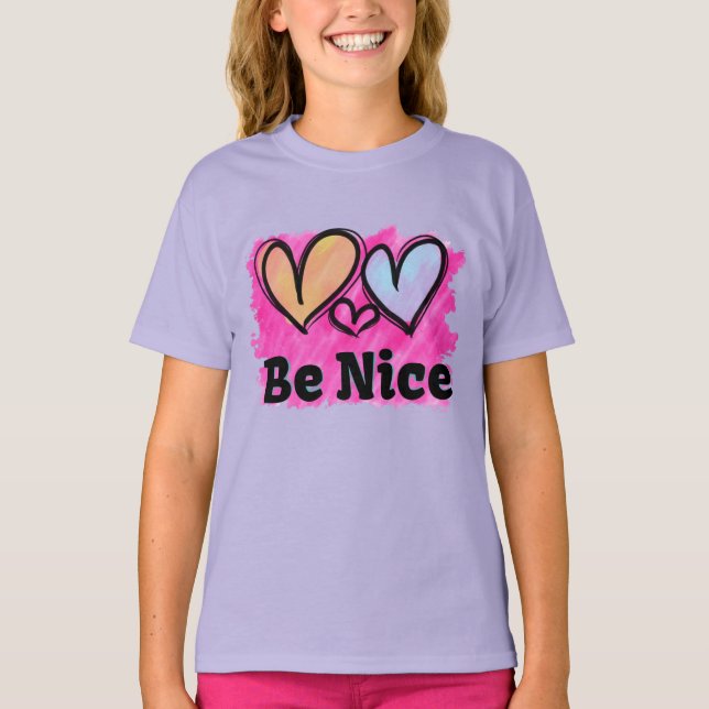 T-shirt Sois Gentil Cœurs Aquarelle (Devant)