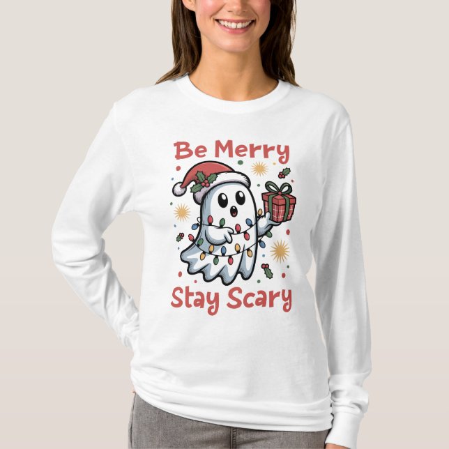 T-shirt Sois Joyeux Reste Effrayant Noël Halloween (Devant)