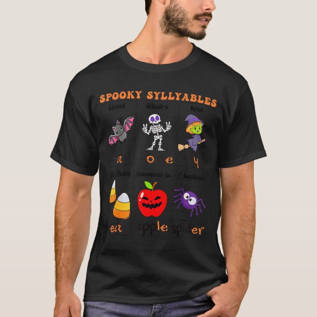 T-shirt Soky Syllables Teacher Funny Halloween Educational (Devant)