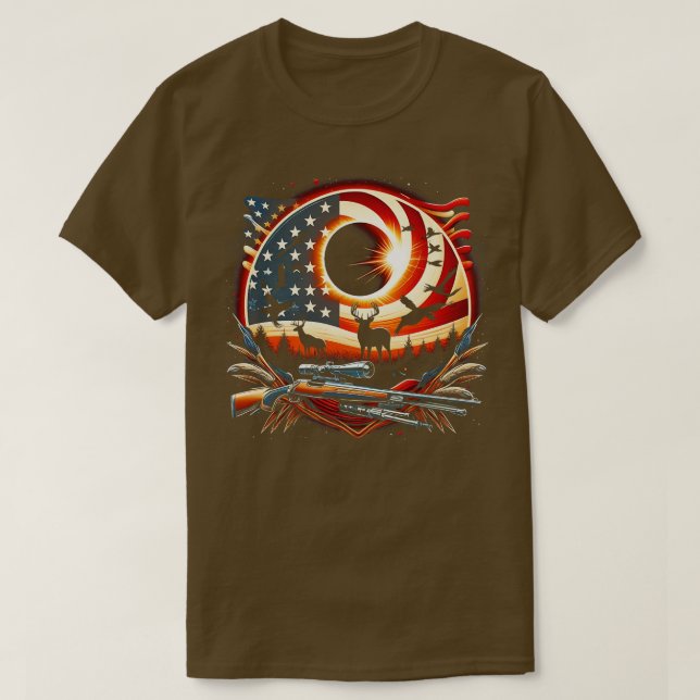 T-shirt Solar Eclipse 2024 Design Hunting et l'Américain (Design devant)