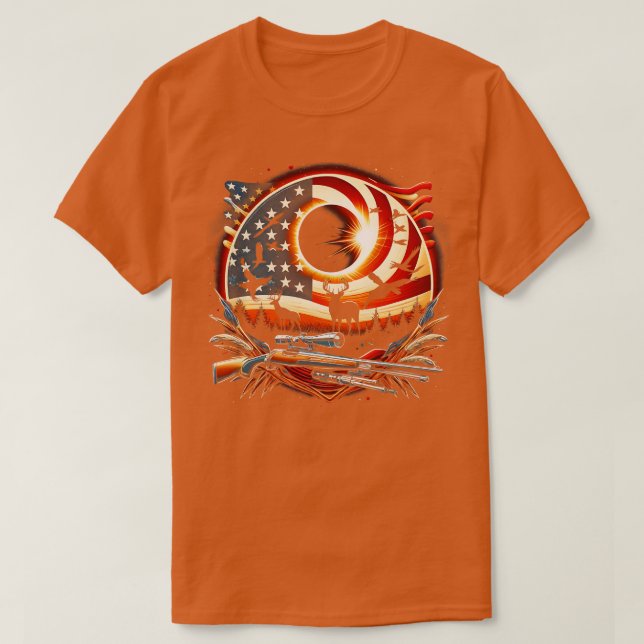 T-shirt Solar Eclipse 2024 Design Hunting et l'Américain (Design devant)