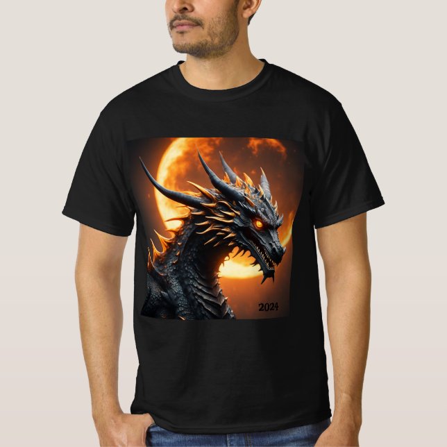 T-shirt Solar Eclipse Dragon 2024 ou Ajouter un nom Hommes (Devant)