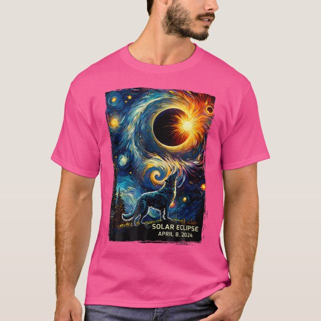 T-shirt Solar Eclipse Wolf Starry Night Wilderness Howling (Devant)