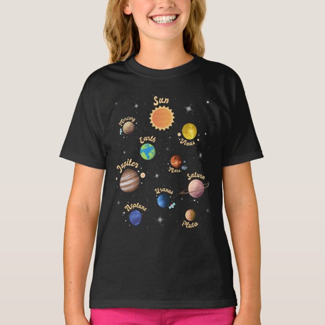 T-shirt Solar System Planets Kids Knowledge Outer Space T- (Devant)