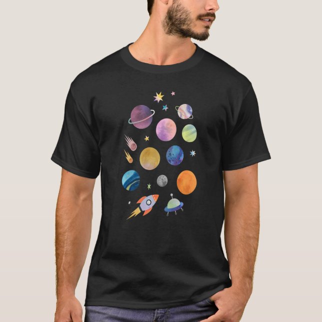T-shirt Solar System Planets Science Space Boys Girls Kids (Devant)