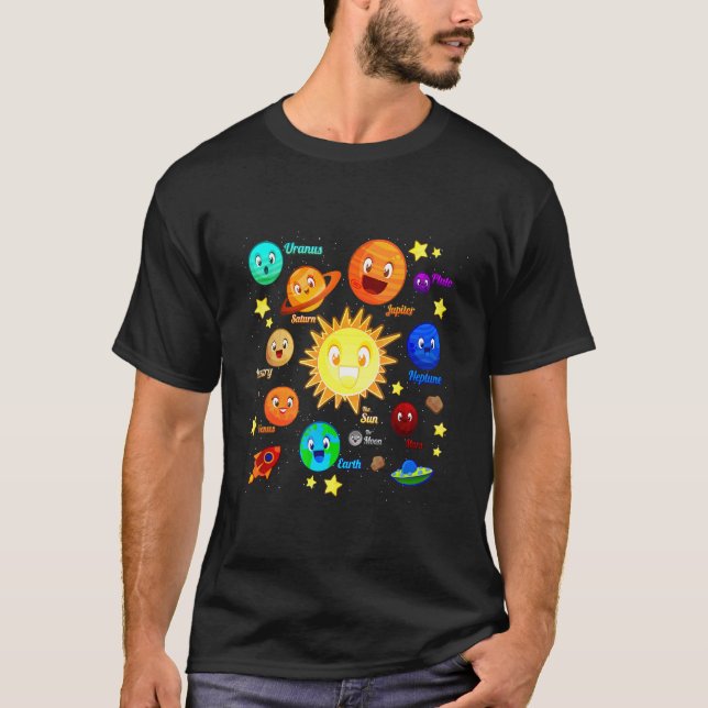 T-shirt Solar System Planets Science Space Boys Girls Kids (Devant)
