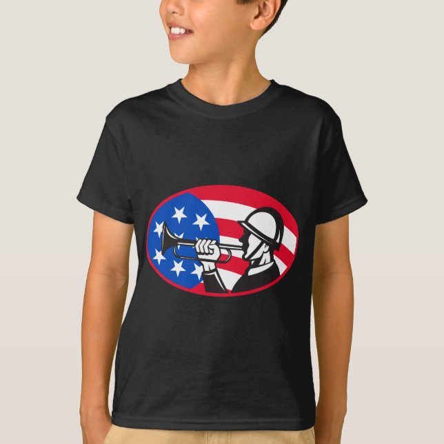 T-shirt Soldat américain avec la bugle et bannière étoilée (Devant)