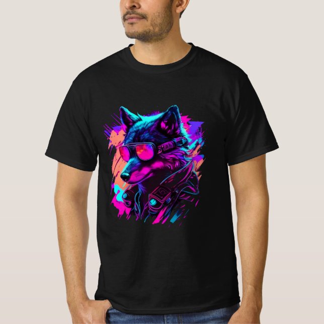 T-shirt soldat de loup Bold 80's Retro Synthwave Graphic T (Devant)