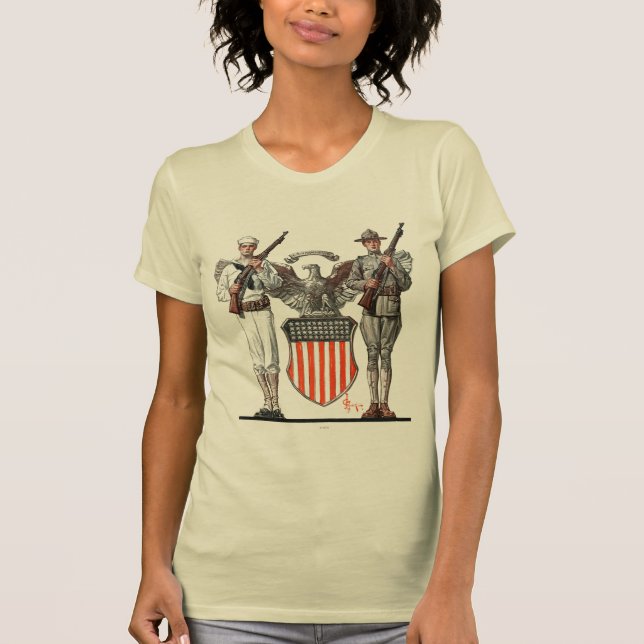 T-shirt Soldat, marin et bouclier des États-Unis (Devant)