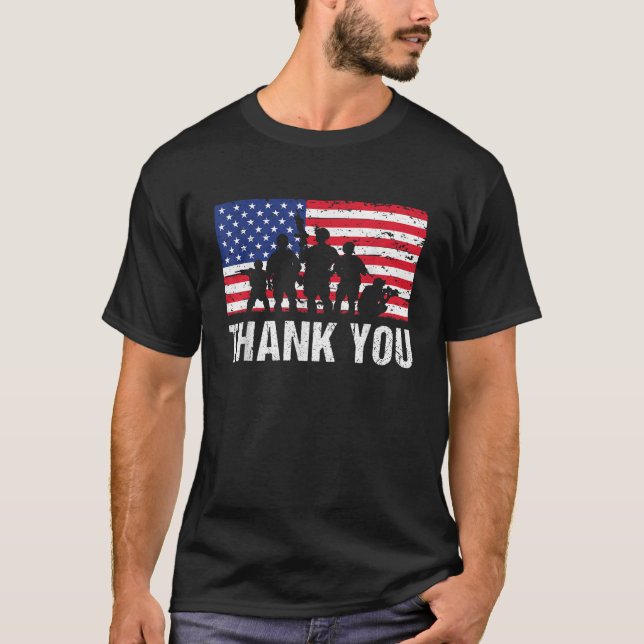 T-shirt Soldats américains du drapeau USA Merci vétérans P (Devant)
