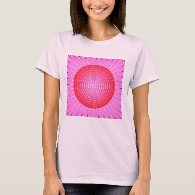 T-shirt Soleil Abstrait en corail, rose et argent (Devant)