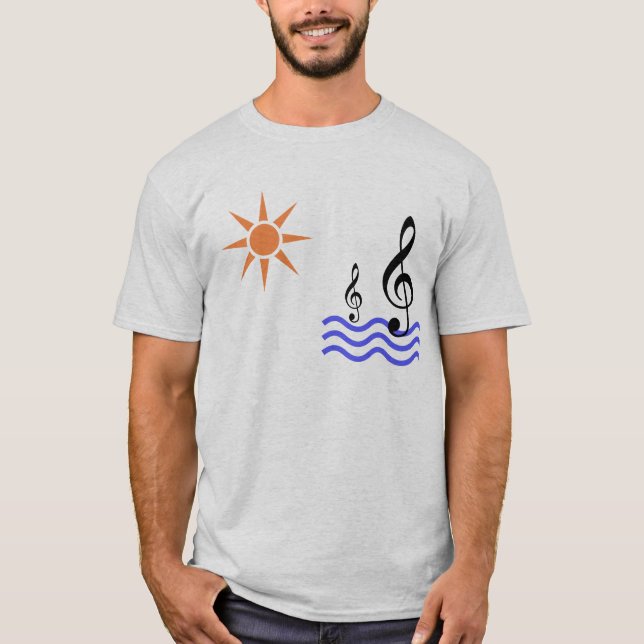 T-shirt soleil, eau et note de musique (Devant)