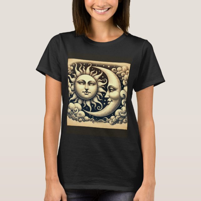 T-shirt Soleil et Lune Célestes Vintage  (Devant)