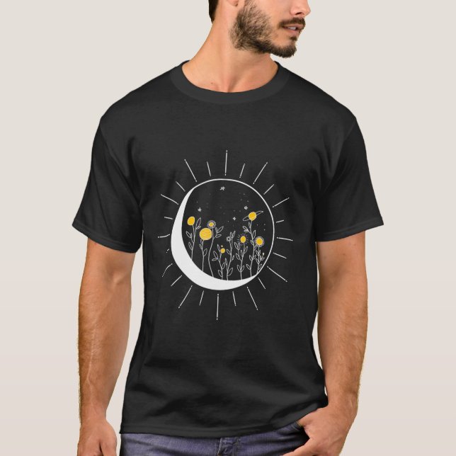 T-shirt Soleil Lune Solaire Eclipse Fleur Planètes Espace  (Devant)