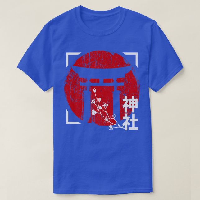 T-shirt Soleil rouge japonais avec Sanctuaire et Sakura Ce (Design devant)