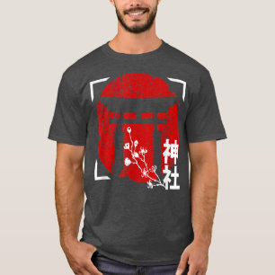 T-shirt Soleil rouge japonais avec Sanctuaire et Sakura Ce