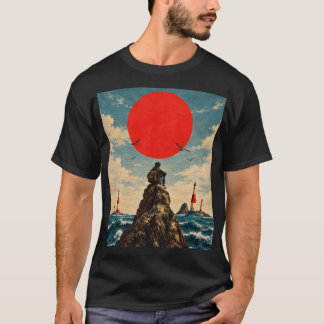 T-shirt Soleil Rouge Vintage Océan et Voyageur Solitaire