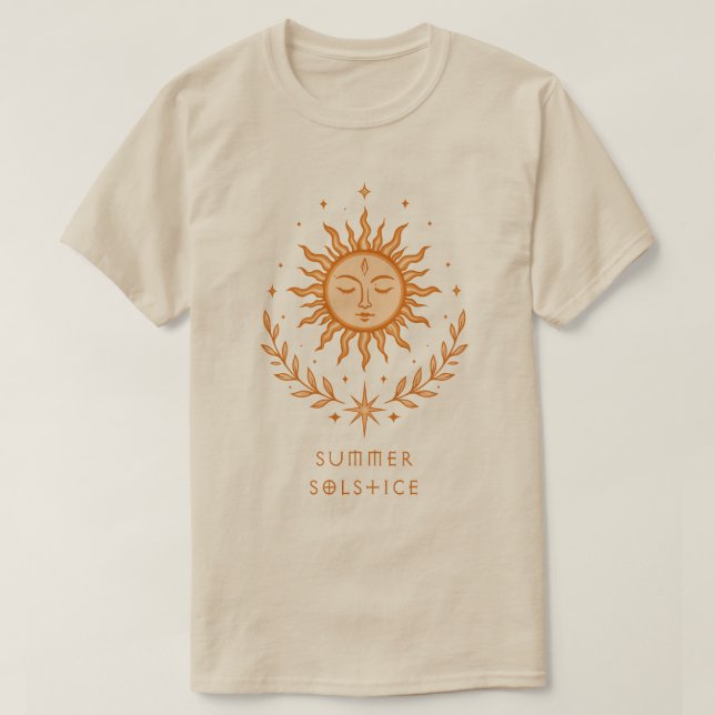 T-shirt Solstice d'été Visage céleste du soleil Art botani (Design devant)