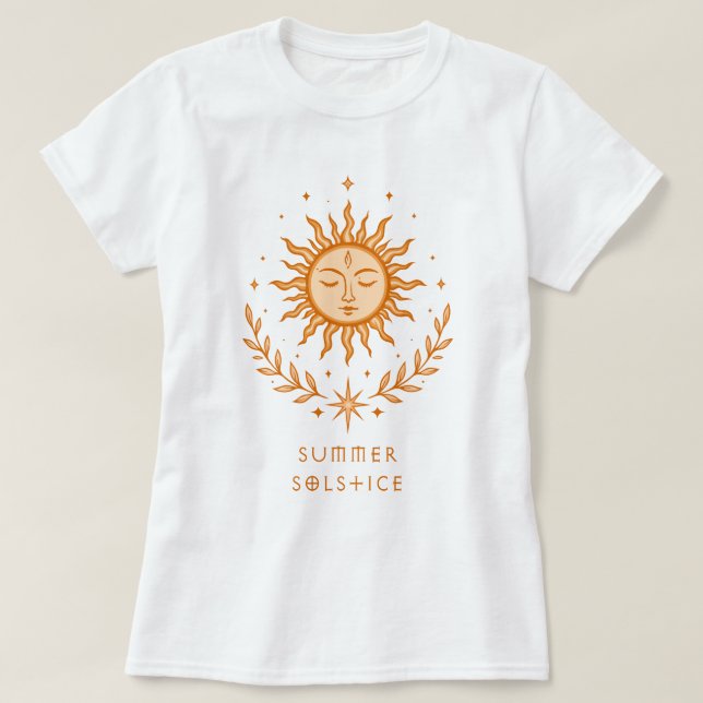 T-shirt Solstice d'été Visage céleste du soleil Art botani (Design devant)