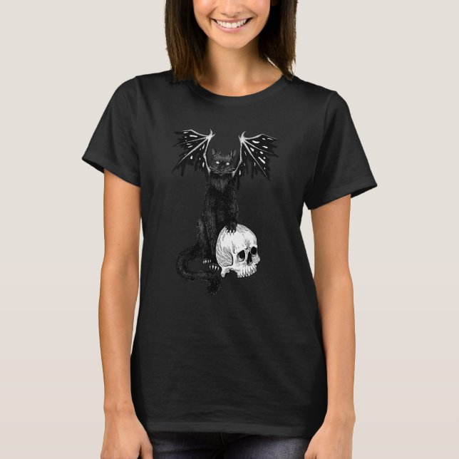 T-shirt Sombre Gothique Créature Démoniaque Chat Noir Et C (Devant)
