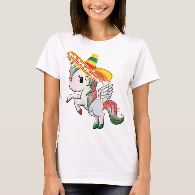 T-shirt Sombrero portant Cinco de Mayo Unicorn Pegasus (Devant)