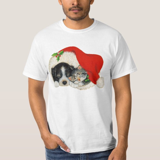 T-shirt Sommeil mignon de chiot et de chaton dans un (Devant)