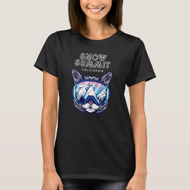 T-shirt Sommet de la neige Californie Chat Ski Googles (Devant)