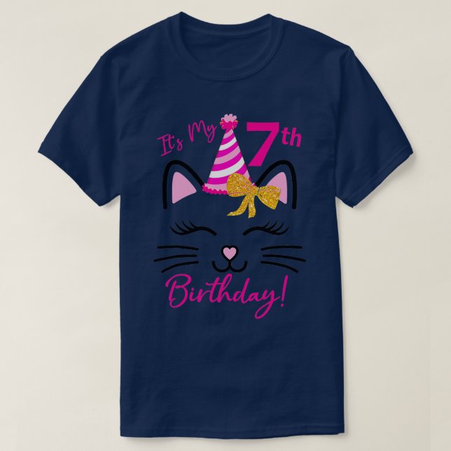 T-shirt Son 7 Anniversaire Fille Amusante Chat Anniversair (Design devant)