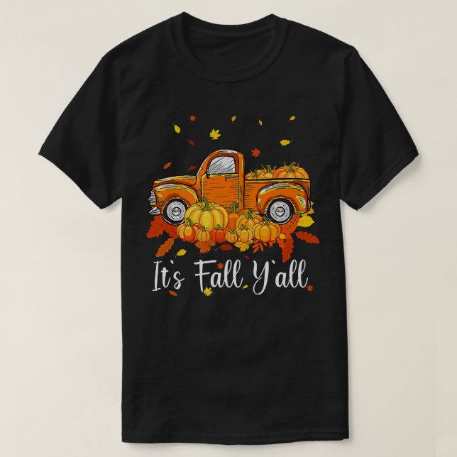 T-shirt Son Automne Yall Camion Citrouille Automne Arbre B (Design devant)